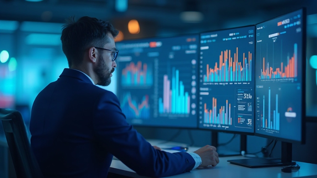 Künstliche Intelligenz Dashboard mit Datenanalyse-Visualisierungen im modernen E-Commerce-Büro
