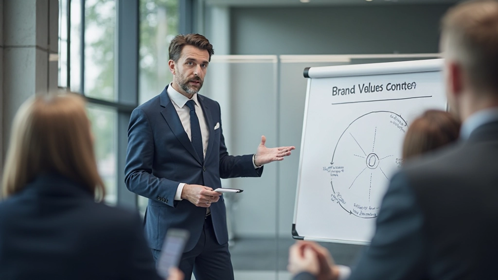 Markenwertekarte mit definierten Kernprinzipien und Unternehmensmission visualisiert