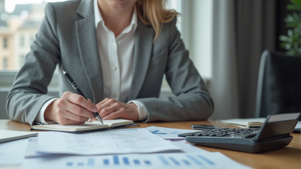 Nahaufnahme eines Finanzplaners mit Kalkulator und Notizbuch bei der Budgetplanung