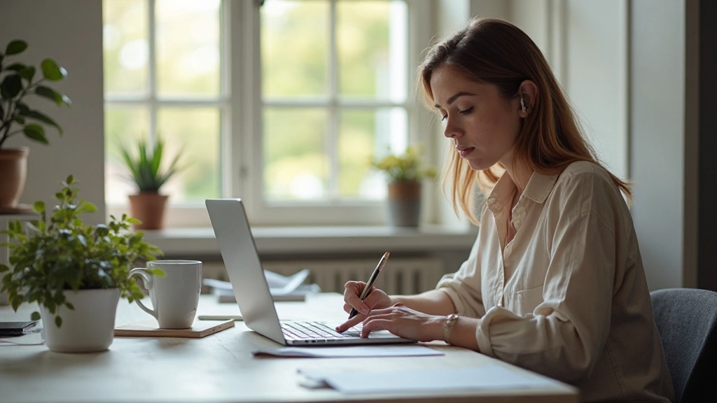 Content-Creator arbeitet an Blog-Artikeln mit Notizen und Recherche-Materialien, kreativer Arbeitsplatz mit mehreren Bildschirmen