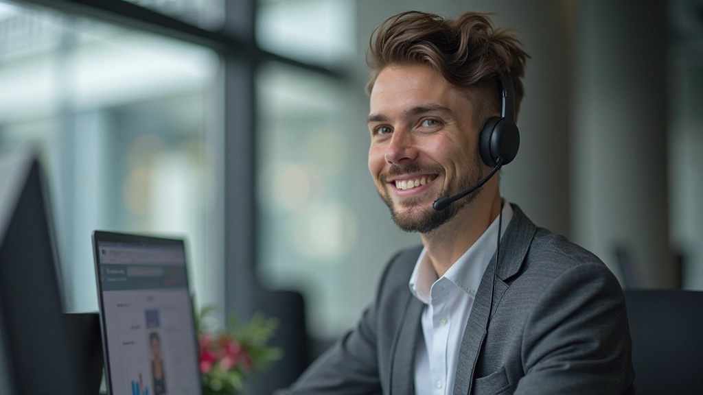 Kundenservice-Team bei der Beratung eines zufriedenen Online-Käufers per Video-Chat