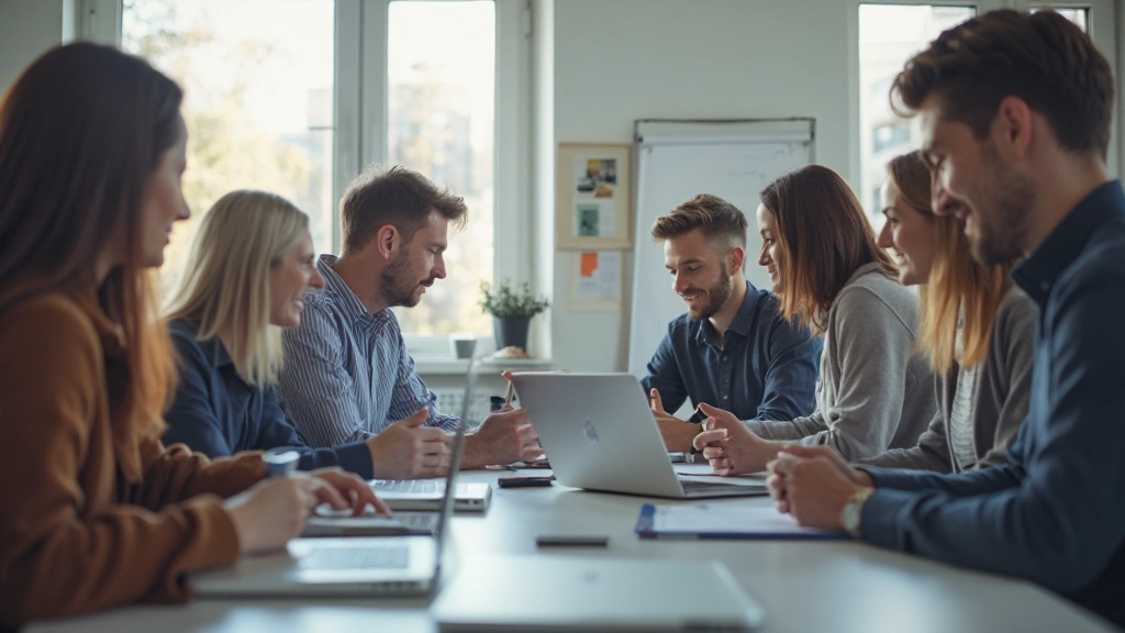 Team-Meeting zur Planung der Customer Lifecycle Strategie mit Whiteboards und Strategiedokumenten