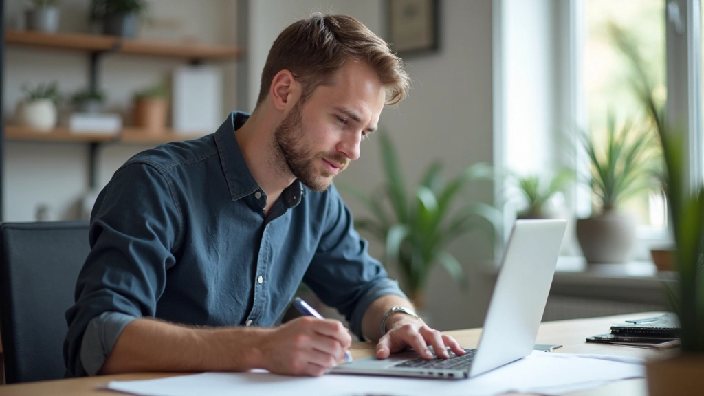 Professionelle Markenidentität mit Logo und Designelementen in modernem Office-Setting