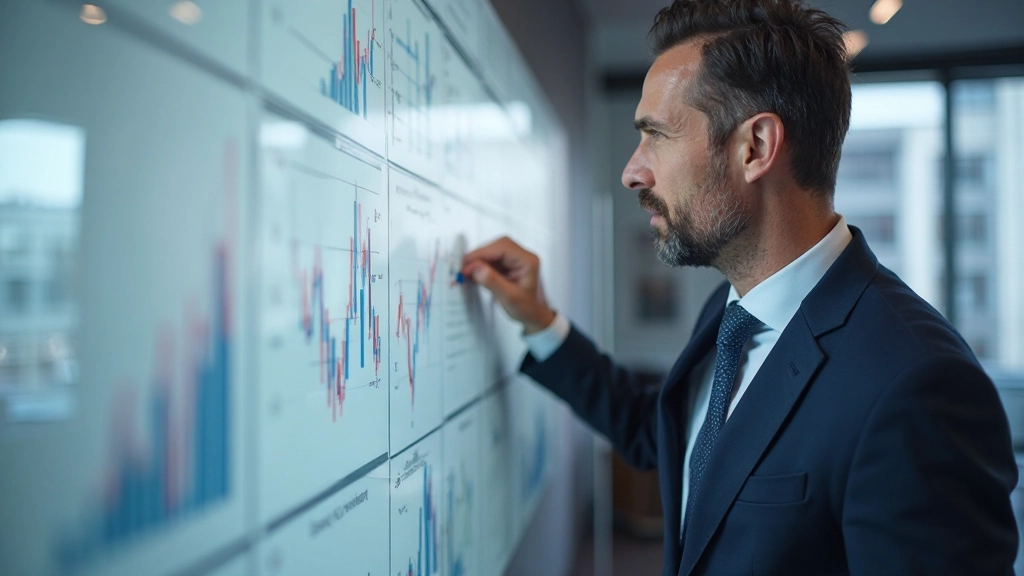 Strategische Planung: Whiteboard mit Trend-Analysen, Marktsegmentierungen und Geschäftsstrategien