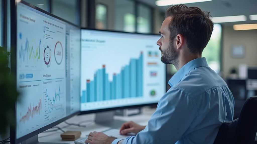 Geschäftsanalyst überprüft Kundenbindungsmetriken auf digitaler Anzeige