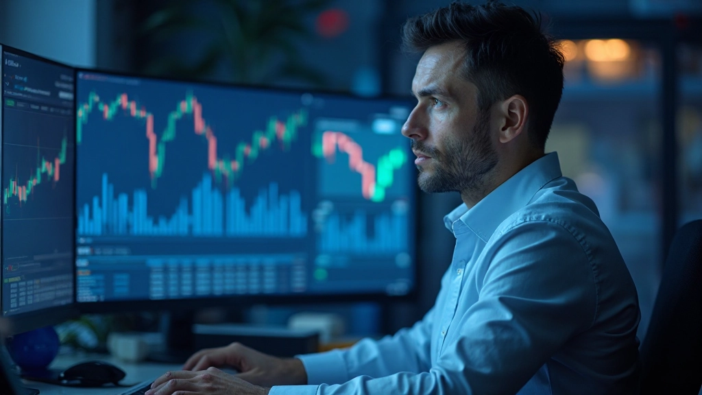 Marktanalyse für Anfänger: Trader studiert Markttrends und Preisbewegungen auf großem Monitor