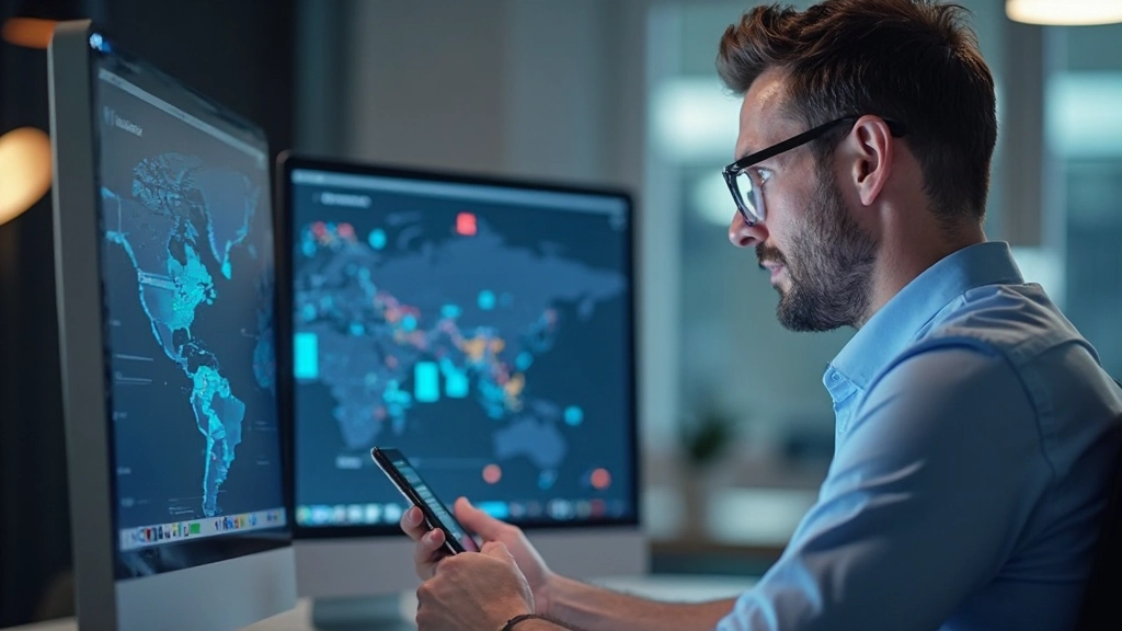 E-Commerce Manager überprüft mobile Verkaufsmetriken und Konversionsraten auf Dashboard