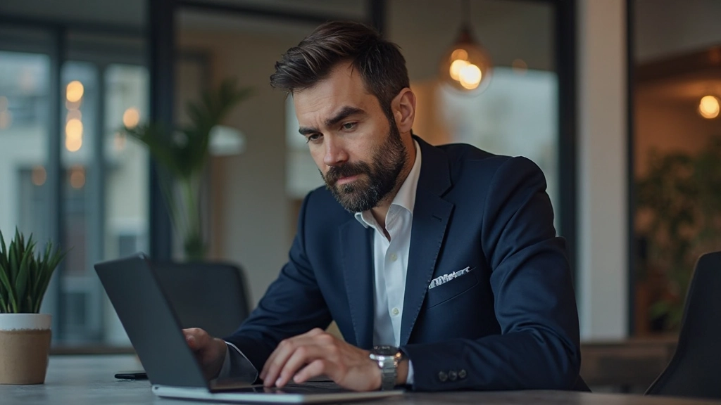 Geschäftsperson analysiert digitale Transformationsstrategie auf Tablet in modernem Arbeitsumfeld mit digitalem Dashboard