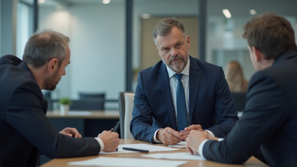 Geschäftsführer bespricht KI-Implementierungsstrategie mit Team in modernem Konferenzraum
