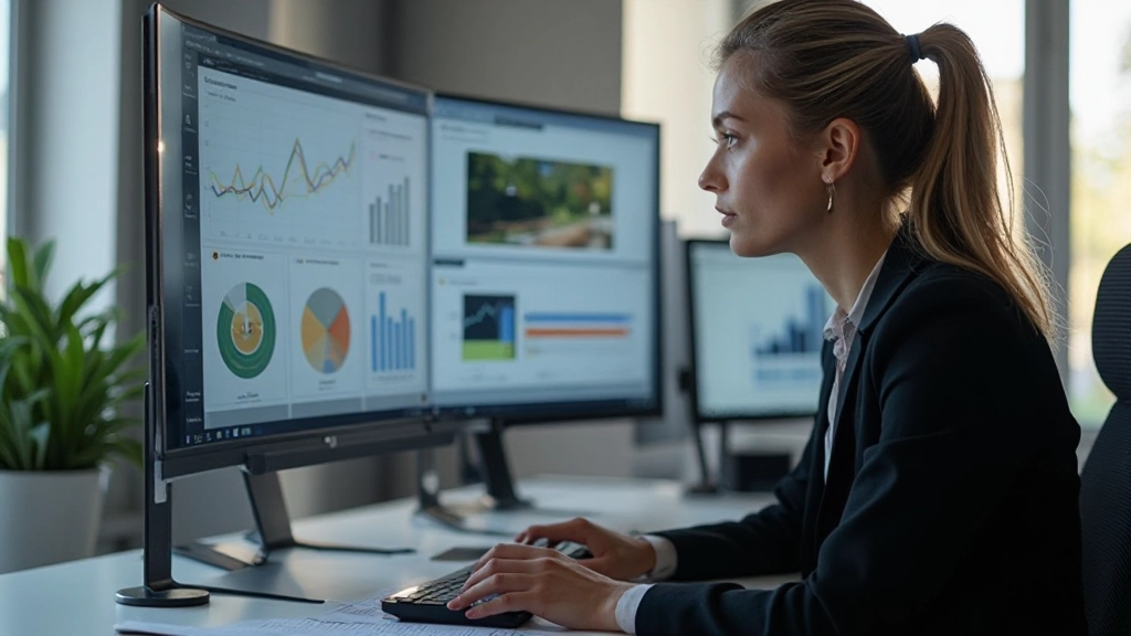 Social-Media-Manager überwacht mehrere Video-Kampagnen auf Monitor-Setup mit Analytics-Dashboards in modernem Büro