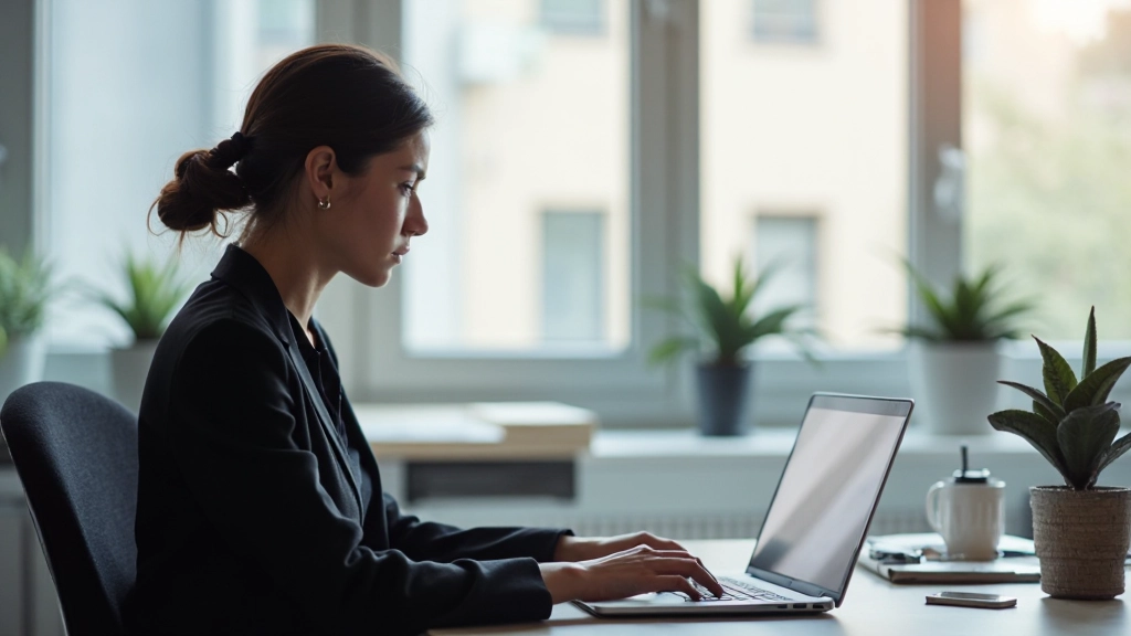 Person studiert E-Commerce-Plattformen auf Laptop im modernen Büro