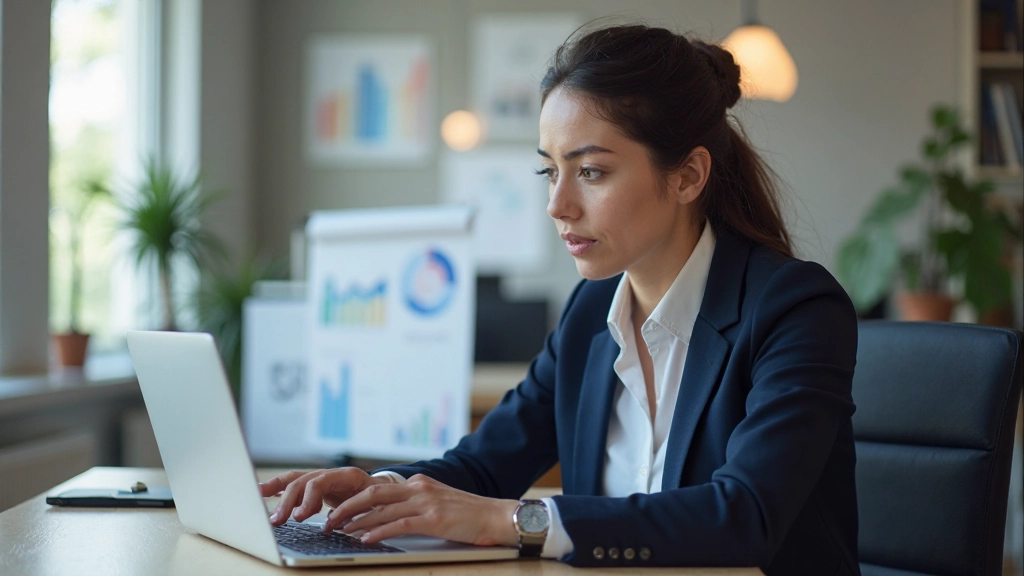Datenvisualisierung mit Balkendiagrammen und Kennzahlen in einem modernen Dashboard auf einem Laptop